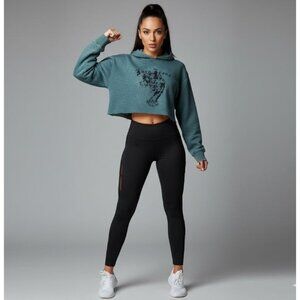 JNCO Jeans Women's Gray Cropped Hoodie With Tiger Graphic Sweatshirt Size XL